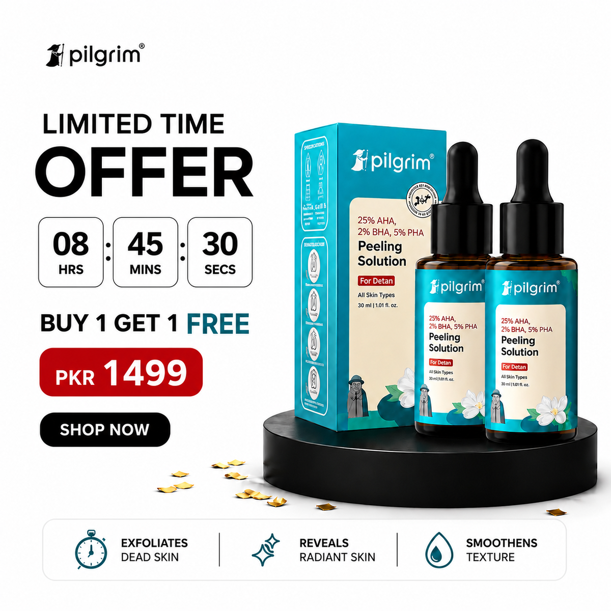 (Buy 1 Get 1 Free) Pilgrim 25% AHA + 2% BHA + 5% PHA Peeling Solution Large